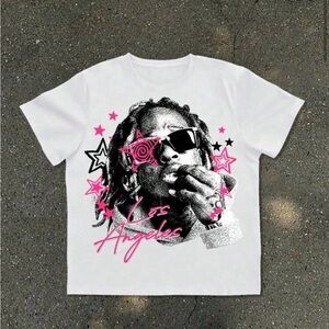 White Kids' Graphic Tee with Pink Los Angeles Script